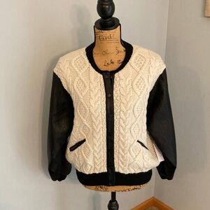 NWT Astr Varsity Jacket with Black and Cream Knit Women Size Medium,